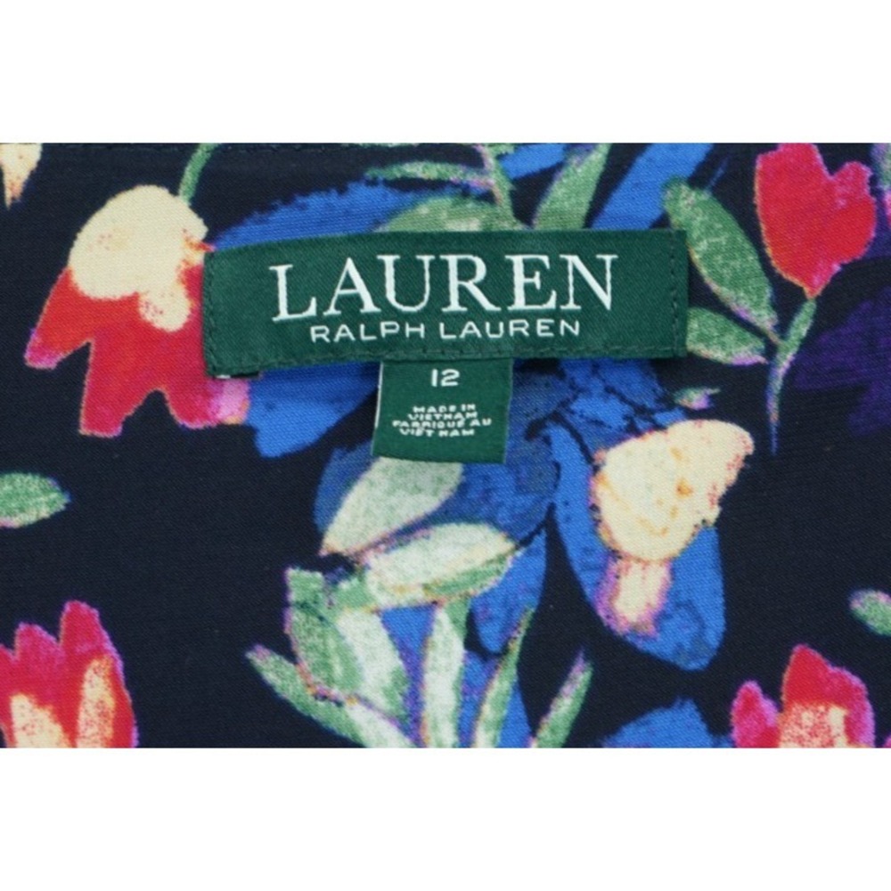 Lauren Ralph Lauren Floral Stretch Jersey Dress Size 12 Short Sleeve Vneck EUC - Picture 6 of 7